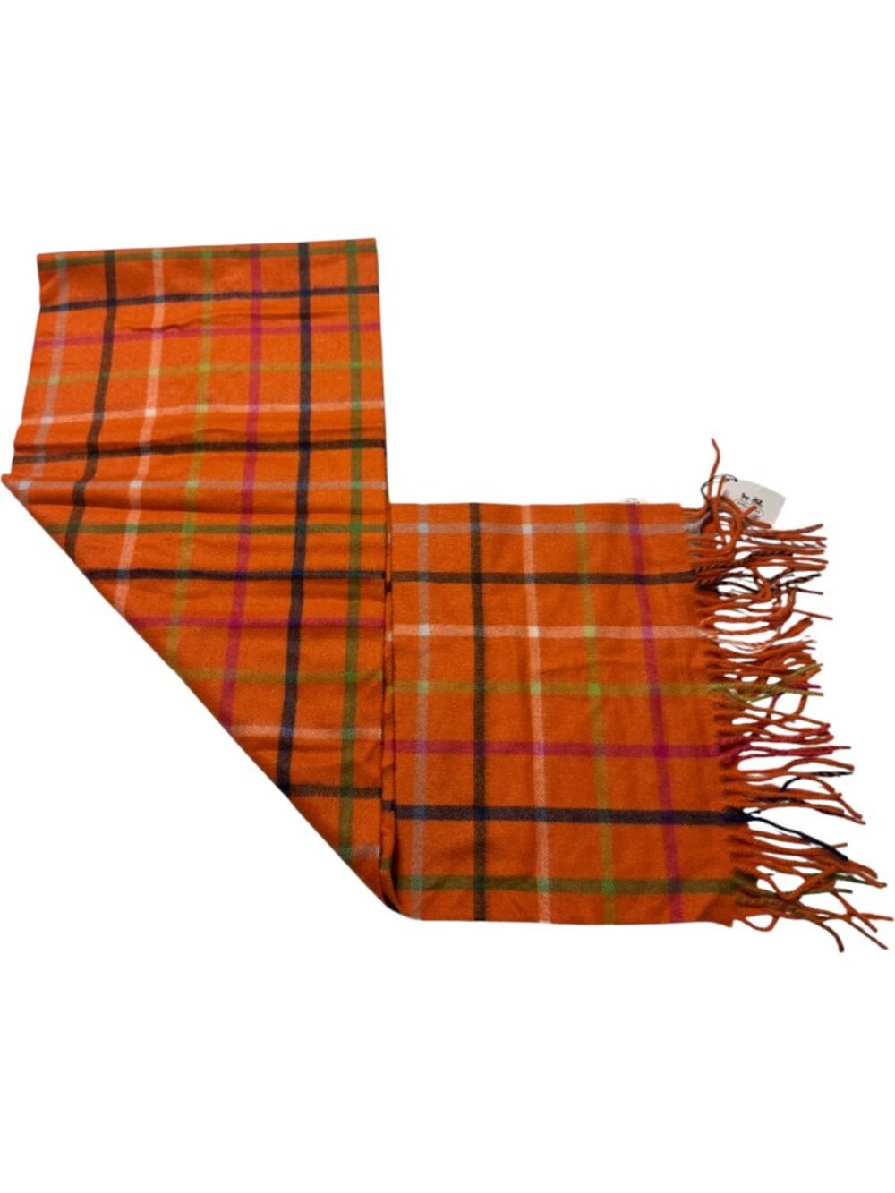 Coach 100% Cashmere Tattersall Scarf Orange Multicolor - #83100 $178 Retail NWT